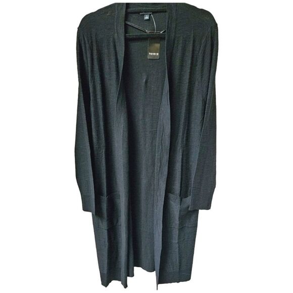 TORRID Slub Black Open Front Sweater Cardigan 1X - Picture 1 of 17